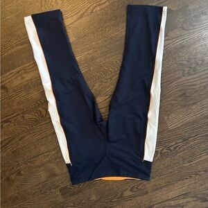 Brooks Women’s Athletic Leggings in  Navy and White with Orange Trim
